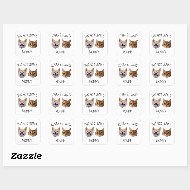 Personalised Dog Cat Face Photo, Cute Gift for Mum Square Sticker (Sheet)