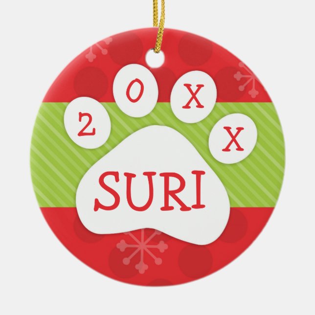 Personalised Dog Christmas Ornament - Puppy Paw (Front)