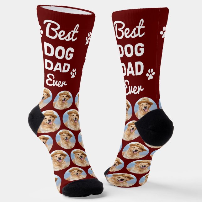 Personalised DOG DAD Pattern Pet Photo Collage Socks (Angled)