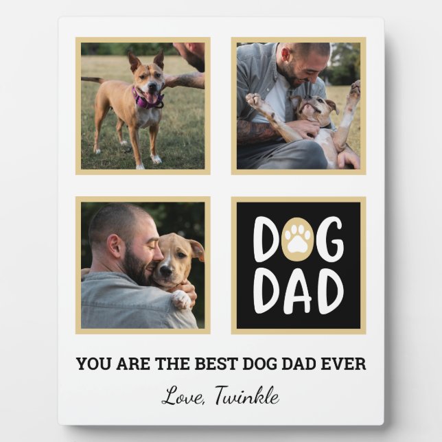 Personalised Dog Dad Paw Print Three Photo Plaque (Front)