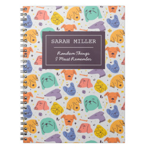 Personalised Dog Face Doodle Pattern Dog Lover Notebook