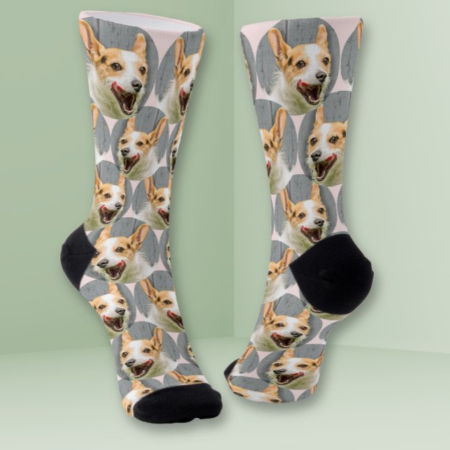 Personalised dog face photo Blush pink Cute Pet Socks (Creator Uploaded)
