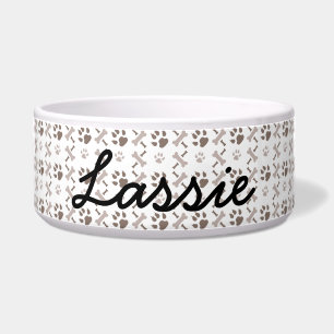 Personalised Dog Food Dish  Grey Dog Prints, Bones