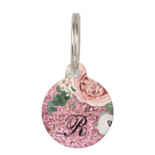 Personalised Dog ID Tag Geometric Garden Rose Glit