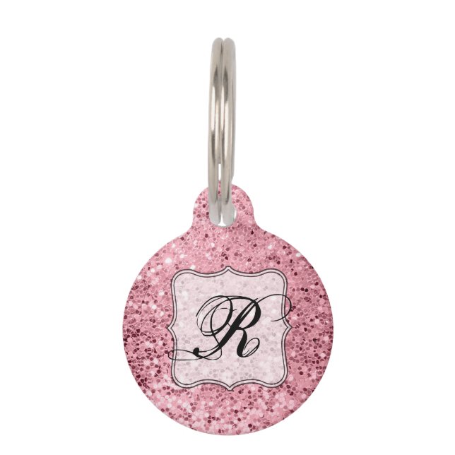 Personalised Dog ID Tag Rose Gold Glitter (Front)