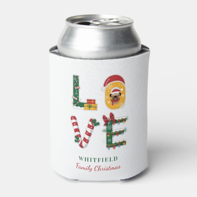 Personalised Dog LOVE Family Christmas Holiday Can Cooler (Can Front)