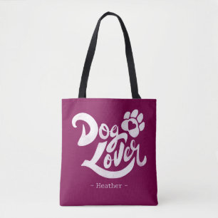 Personalised Dog Lover Hand-Lettered Burgundy Tote Bag