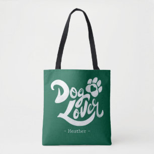 Personalised Dog Lover Hand-Lettered Green Tote Bag