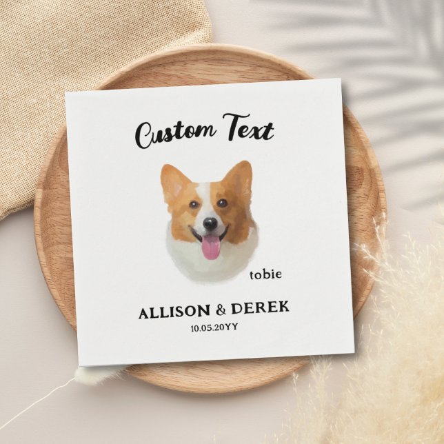 Personalised Dog Lovers Pet Name Corgi Wedding  Napkin (Creator Uploaded)