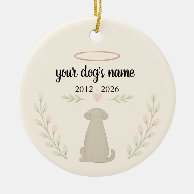 Personalised Dog Memorial Ornament – Name & Dates (Front)