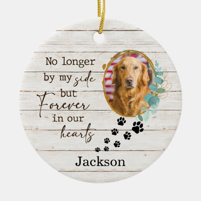 Personalised Dog Memorial Paw Prints Photo Ceramic Ornament (Front)