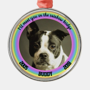 Personalised Dog Memorial Rainbow Bridge Christmas Metal Ornament