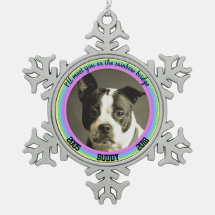 Personalised Dog Memorial Rainbow Bridge Snowflake Pewter Christmas Ornament