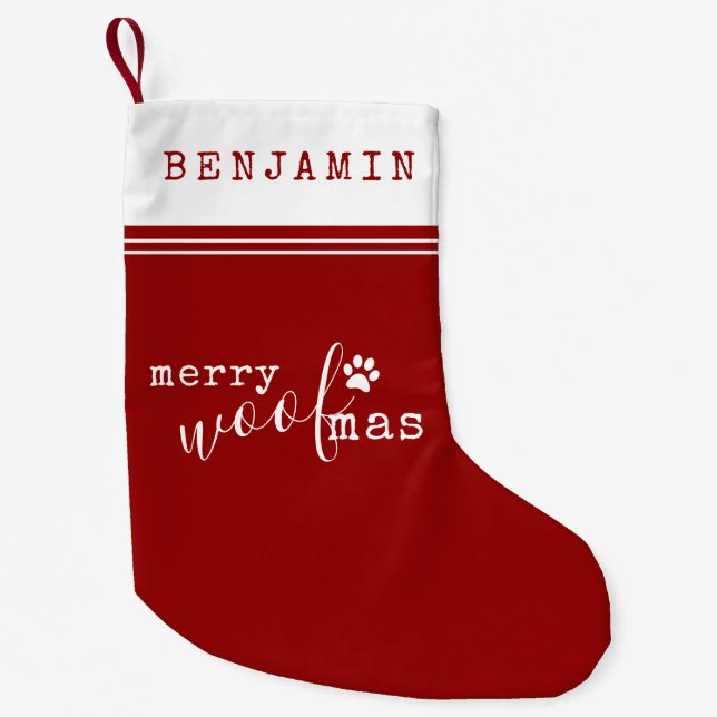 Personalised Dog Merry WOOFmas  Small Christmas Stocking (Front)
