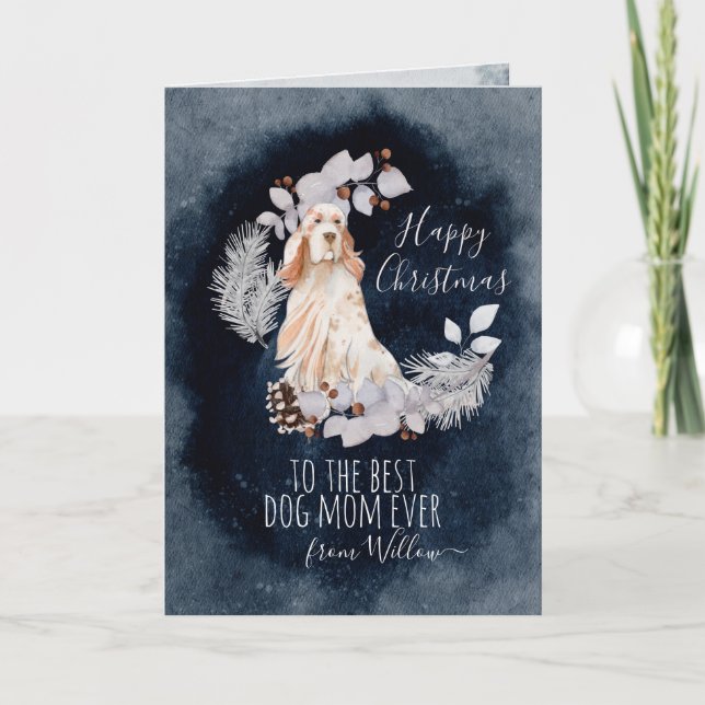 Personalised Dog Mum English Setter Christmas Holiday Card (Front)