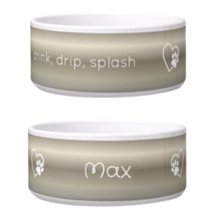 Personalised Dog Name Bowl Gold drink drip splash