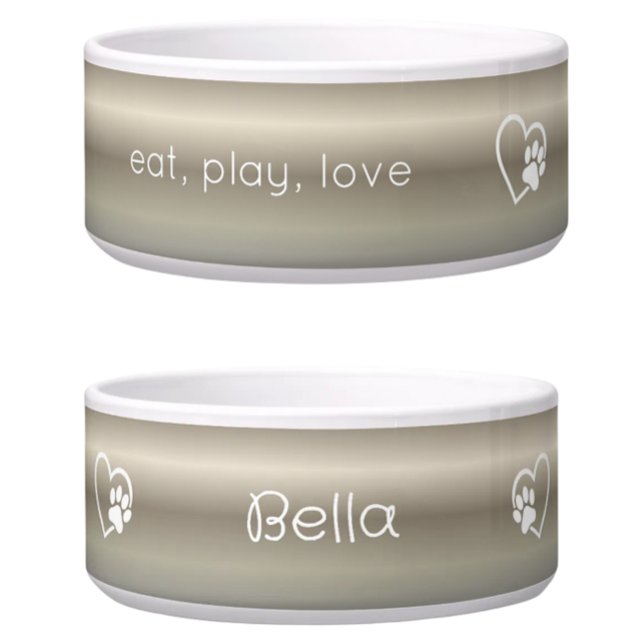 Personalised Dog Name Bowl Gold 'eat, play, love' (Creator Uploaded)
