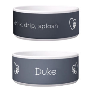 Personalised Dog Name Bowl Grey drink drip splash