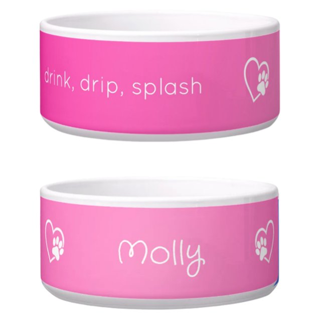 Personalised Dog Name Bowl Pink drink drip splash (Creator Uploaded)