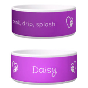 Personalised Dog Name Bowl Purple 'drink drip'