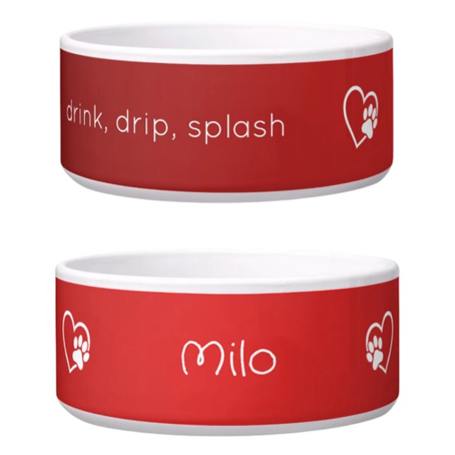 Personalised Dog Name Bowl Red 'drink drip splash' (Creator Uploaded)