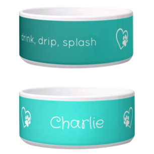 Personalised Dog Name Bowl Teal drink drip splash