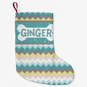 Personalised Dog Name Dogbone Chevron Stocking