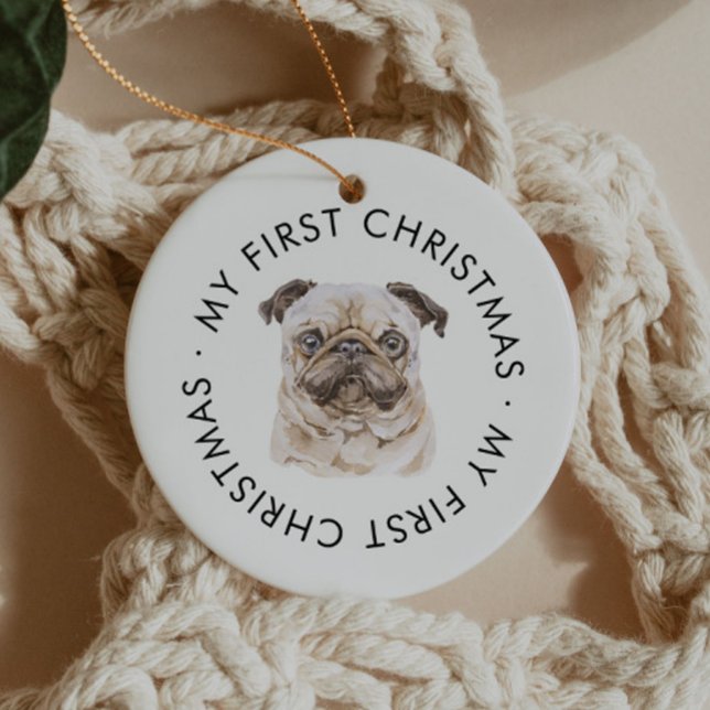 Personalised Dog Name Pug Lover My First Christmas Ceramic Ornament (Creator Uploaded)