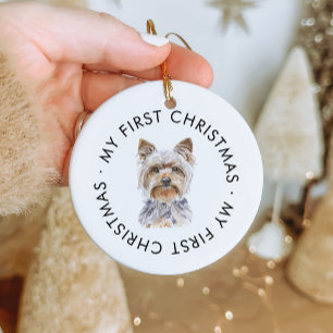 Personalised Dog Name Yorkie My First Christmas Ceramic Ornament