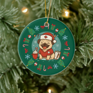 Personalised Dog Nurse Christmas Cute Holiday Pet Ceramic Ornament