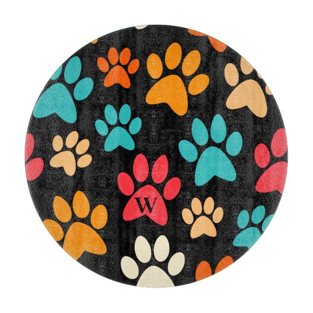 Personalised Dog Paw Print Monogram Dog Lover Cutting Board (Front)