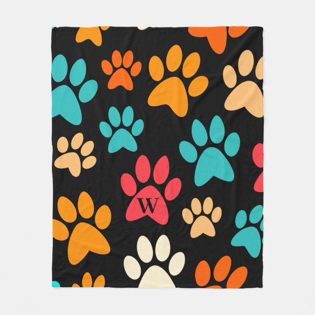 Personalised Dog Paw Print Monogram Dog Lover Fleece Blanket (Front)
