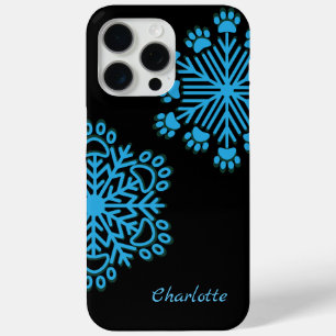 Personalised Dog Paw Snowflake Blue & Black iPhone 15 Pro Max Case