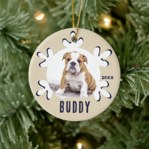 Personalised Dog Pet Name Photo Snowflake Ceramic Ornament