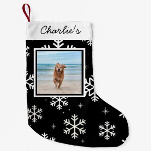Personalised Dog Pet Photo Christmas Snowflakes Small Christmas Stocking