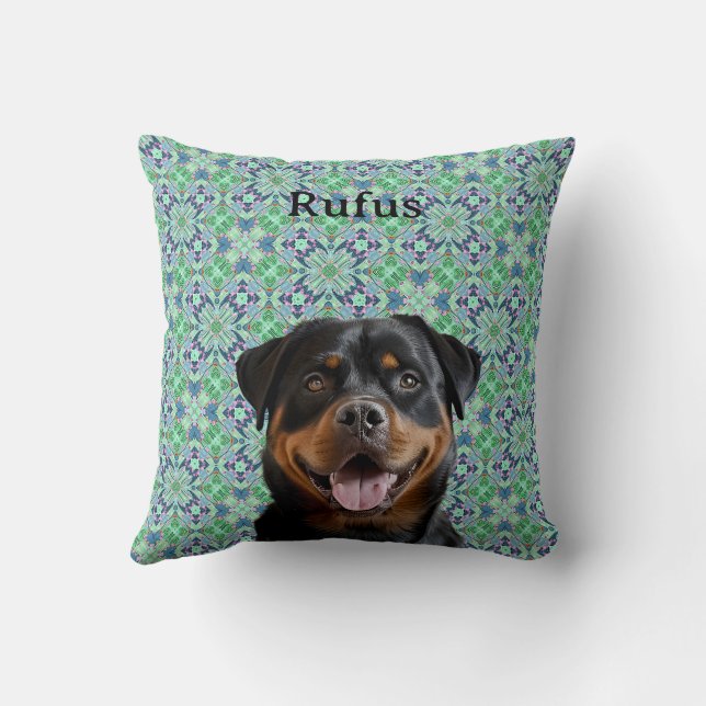 🐾Personalised Dog Pet Photo Green Mandala Pattern Cushion (Back)