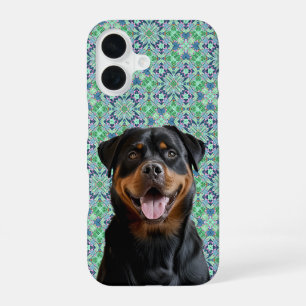 Personalised Dog Pet Photo Green Mandala Pattern iPhone 16 Case