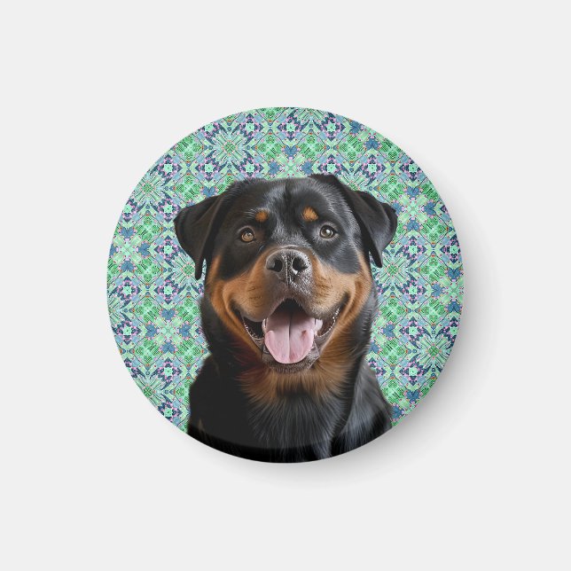 🐾Personalised Dog Pet Photo Green Mandala Pattern Magnet (Front)