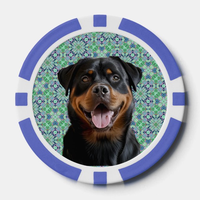 🐾Personalised Dog Pet Photo Green Mandala Pattern Poker Chips (Front)