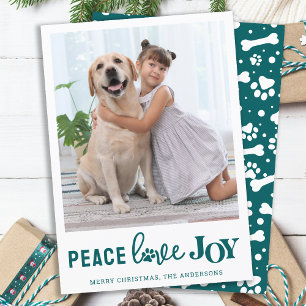 Personalised Dog Pet Photo PEACE LOVE JOY  Holiday Card