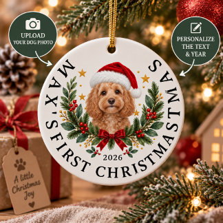 Personalised Dog Photo Christmas Santa Hat Ceramic Ornament