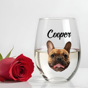 Personalised Dog Photo Custom Dog Mum Dad Gift Stemless Wine Glass