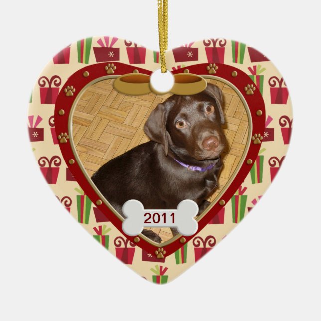 Personalised Dog Photo Frame Ceramic Ornament (Front)