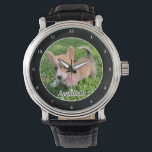 Personalised Dog Photo Monogram Modern Pet Owner Watch<br><div class="desc">Personalise with your own dog's photograph on this cute,  modern pet owner watch and customise with their name at the bottom. A beautiful custom wristwatch gift for a dog or cat owner to immortalise their love. Bordered in black with white numbers.</div>