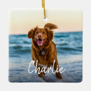 Personalised Dog Photo Name Ceramic Ornament
