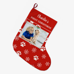 Personalised Dog Photo Name First Christmas Dog Large Christmas Stocking