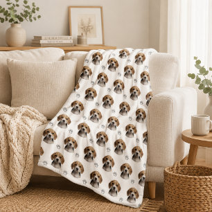 Personalised Dog Photo Paw Pattern Fleece Blanket