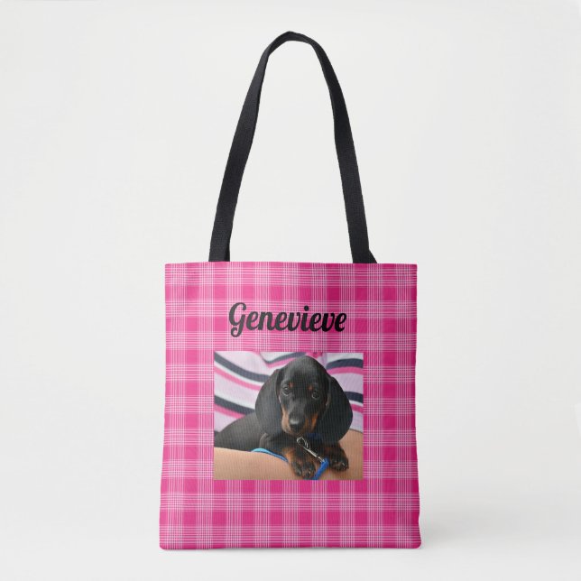 Personalised Dog Photo Paw Print Pink Tote Bag (Front)