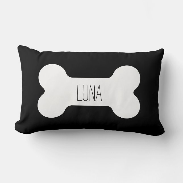Personalised Dog Pillow, Dog Bone Pillow, Black Lu Lumbar Cushion (Front)