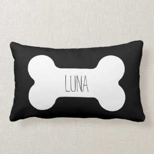 Personalised Dog Pillow, Dog Bone Pillow, Black Lu Lumbar Cushion
